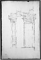 San Lorenzo, Library, entry portal to library, elevation (recto) San Lorenzo, Library, entry portal to library, section; entry portal to library, side elevation (verso), Drawn by Anonymous, French, 16th century, Dark brown ink, black chalk, and incised lines