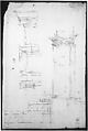 San Lorenzo, Library, Ricetto, portal from cloister, elevation; plan (recto) San Lorenzo, Library, Ricetto, portal from cloister, section; details (verso), Drawn by Anonymous, French, 16th century, Dark brown ink, black chalk, and incised lines
