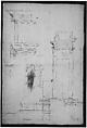 San Lorenzo, Library, Ricetto, portal to Ricetto, elevation; plan (recto) San Lorenzo, Library, Ricetto, portal to Ricetto, section; details (verso), Drawn by Anonymous, French, 16th century, Dark brown ink, black chalk, and incised lines