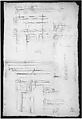 San Lorenzo, Library, Ricetto, portal to Ricetto, elevation; plan (recto) San Lorenzo, Library, Ricetto, portal from cloister, details (verso), Drawn by Anonymous, French, 16th century, Dark brown ink, black chalk, and incised lines