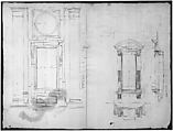 San Lorenzo, Library, Ricetto, upper window, elevation; niche,elevation, plan, and section (recto) San Lorenzo, Library, Ricetto, niche, details; upper window, details, elevation (verso), Drawn by Anonymous, French, 16th century, Dark brown ink, black chalk, and incised lines