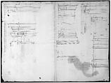 San Lorenzo, Library, Ricetto, upper window, elevation; niche,elevation, plan, and section (recto) San Lorenzo, Library, Ricetto, niche, details; upper window, details, elevation (verso), Drawn by Anonymous, French, 16th century, Dark brown ink, black chalk, and incised lines