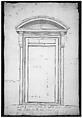 San Lorenzo, north portal, elevation (recto) San Lorenzo, north portal, cornice, profile (verso), Drawn by Anonymous, French, 16th century, Dark brown ink, black chalk, and incised lines
