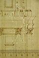 San Lorenzo, model, right half façade (left hand of folio); San Lorenzo, Library, Ricetto, consoles, elevation (right hand) (recto) blank (verso), Drawn by Anonymous, French, 16th century, Dark brown ink, black chalk, and incised lines