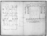 San Lorenzo, model, right half façade (left hand of folio); San Lorenzo, Library, Ricetto, consoles, elevation (right hand) (recto) blank (verso), Drawn by Anonymous, French, 16th century, Dark brown ink, black chalk, and incised lines