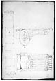 St. Peter's, apse, exterior niche details (recto) St Peter's, apse, exterior niche elevation and profile of scrolled console, elevation of column shaft (verso), Drawn by Anonymous, French, 16th century, Dark brown ink, black chalk, and incised lines