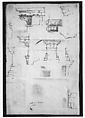 Palazzo Salviati in Rome, section (recto); Palazzo Salviati in Rome, details (verso), Anonymous, French, 16th century, Pen and dark brown ink, over red chalk and stylus-incised lines (recto and verso).
