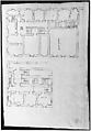 Villa Farnesina, Stables, half front elevation and end elevation (recto) Palazzo Salviati-Adimari, plan (verso), Drawn by Anonymous, French, 16th century, Dark brown ink, black chalk, ink wash, and incised lines