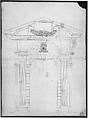 Porta Pia, elevation (recto) Porta Pia, window, elevation; section (verso), Drawn by Anonymous, French, 16th century, Dark brown ink, black chalk, and incised lines