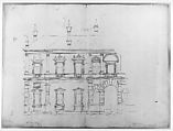 Villa Giulia, Casino, elevation, Drawn by Anonymous, French, 16th century, Dark brown ink, black chalk, and incised lines
