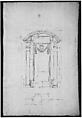 San Lorenzo, New Sacristy, niche frame, tabernacle, plan and elevation (recto) San Lorenzo, New Sacristy, entablature, cornice, and base of niche, profiles (verso), Drawn by Anonymous, French, 16th century, Dark brown ink, black chalk, and incised lines