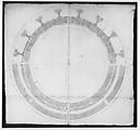 St. Peter's, drum, plans at two levels (recto) blank (verso), Drawn by Anonymous, French, 16th century, Dark brown ink, black chalk, and incised lines