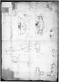 Palazzo dei Conservatori, portico, plan; portal, elevation; details, elevations (recto) Palazzo dei Conservatori, portico, elevation; details, profiles (verso), Drawn by Anonymous, French, 16th century, Dark brown ink, black chalk, and incised lines