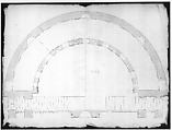 Cortile del Belvedere, Upper Courtyard, stair, plan (recto) blank (verso), Drawn by Anonymous, French, 16th century, Dark brown ink, black chalk, and incised lines