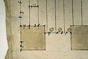Cortile del Belvedere, Upper Courtyard, stair, plan (recto) blank (verso), Drawn by Anonymous, French, 16th century, Dark brown ink, black chalk, and incised lines