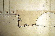 Cortile del Belvedere, Upper Courtyard, stair, plan (recto) blank (verso), Drawn by Anonymous, French, 16th century, Dark brown ink, black chalk, and incised lines