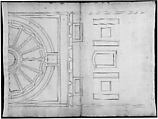 Unidentified, ceiling plan (recto) Pont du Gard, perspective elevation (verso), Drawn by Anonymous, French, 16th century, Dark brown ink, black chalk, and incised lines