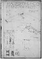 Pantheon, pediment details (recto) Pantheon, pilaster capital profile and projected elevation, column diagram, bronze door detail (verso), Drawn by Anonymous, French, 16th century, Dark brown ink, black chalk, and incised lines