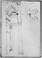 Pantheon, partial plan; details (recto) Pantheon, rectangular niche, perspective; vault, detail (verso), Drawn by Anonymous, French, 16th century, Dark brown ink, black chalk, and incised lines