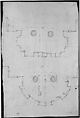 Pantheon, vestibule, perspective; panel moulding, profiles (recto) Pantheon, rectangular niche, plan; half round niche, plan (verso), Drawn by Anonymous, French, 16th century, Dark brown ink, black chalk, and incised lines