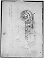 S. Maria in Trastevere, Ionic capital, volute, side elevation (recto) Unidentified, Ionic capital volute, construction diagram (verso), Drawn by Anonymous, French, 16th century, Dark brown ink, black chalk, and incised lines