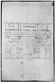 Arch of Constantine, elev, partial plan (recto) Arch of Constantine, profiles of base, shaft and entablature (verso), Drawn by Anonymous, French, 16th century, Dark brown ink, black chalk, and incised lines