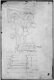 Temple of Minerva, elevation of cornice (recto) Temple of Minerva, elevation of capital and base (verso), Drawn by Anonymous, French, 16th century, Dark brown ink, black chalk, and incised lines