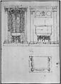 Unidentified, funerary altar, plan and elevations (recto) S. Giovanni Laterano, Oratorio della Santa Croce, paneling, elevation (verso), Drawn by Anonymous, French, 16th century, Dark brown ink, black chalk, and incised lines