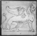Unidentified, furniture support with winged lion motif, elevation, Drawn by Anonymous, French, 16th century, Dark brown ink, black chalk, and incised lines