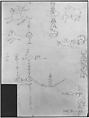 Domus Aurea, cryptoporticus, grotteschi, details (recto) blank (verso), Drawn by Anonymous, French, 16th century, Dark brown ink, black chalk, and incised lines