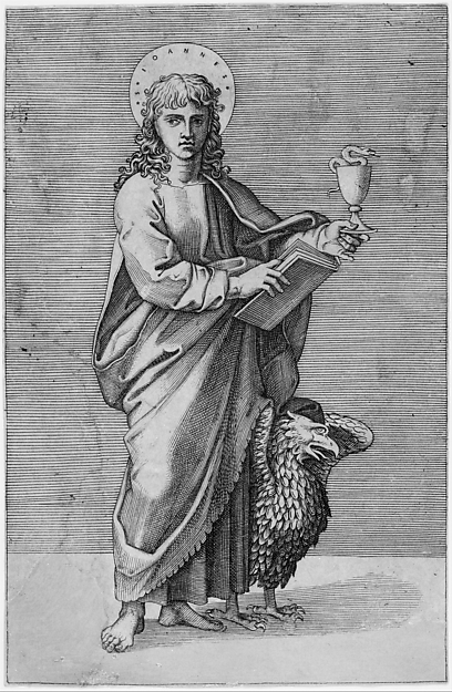 Saint John holding chalice in left hand, book in right, eagle standing by left side