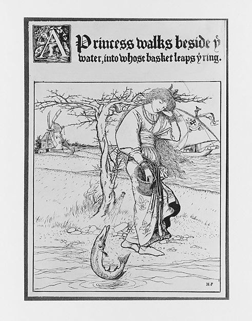 A Princess Walks Beside ye Water, into Whose Basket Leaps ye Ring, for "The Wonder Clock"
