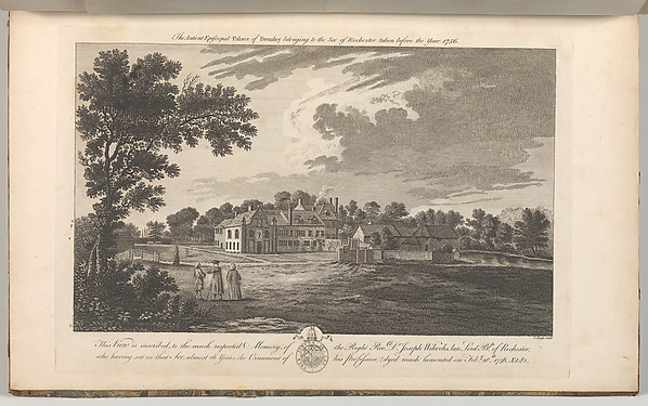 The Ancient Episcopal Palace of Bromley, belonging to the See of Rochester, taken before the year 1756, from Edward Hasted's "The History and Topographical Survey of the County of Kent", vols. 1-3