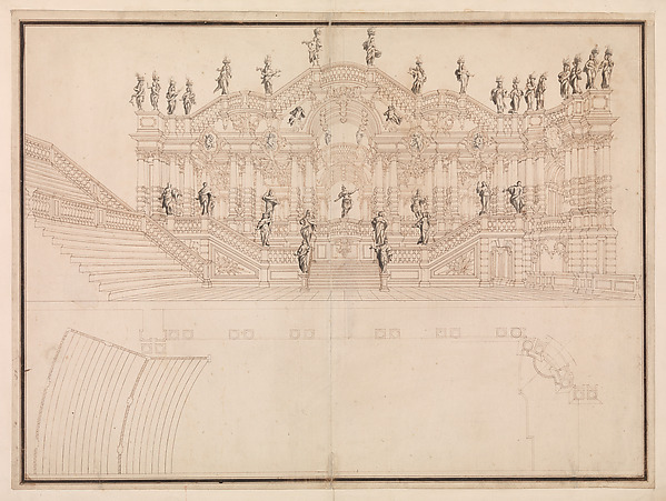 Design for a Stage Set: Longitudinal Section and Plan of amphitheater and Stage