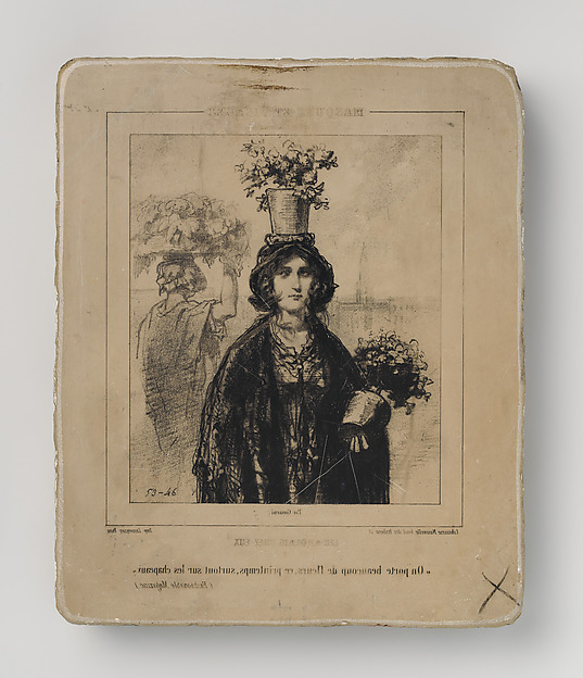 "We're wearing lots of flowers this spring, especially on hats" (Fashionable Magazine), plate IX from the suite The English At Home, from Masks and Faces