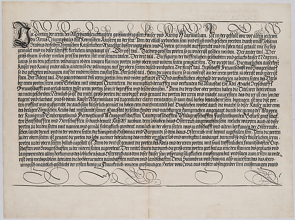 Explanatory Text, Part I, from the Arch of Honor, proof, dated 1515, printed 1517-18