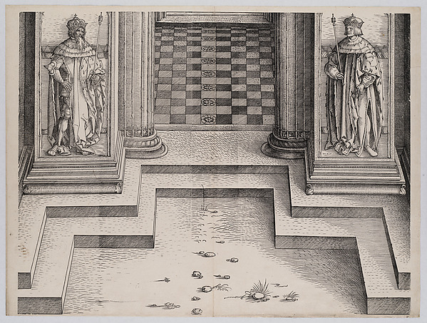 The Pedestal of the Central Portal with Figures of Two  Archdukes of Austria, from the Arch of Honor, proof, dated 1515, printed 1517-18