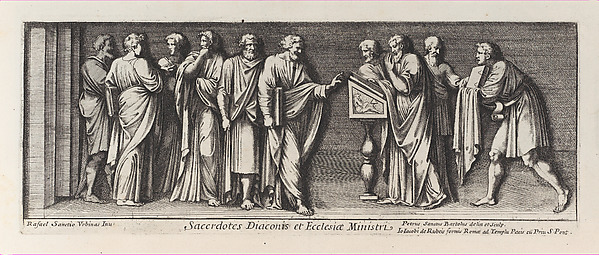 Saint Paul standing before the Proconsul, from a series of 15 plates, depicting Raphael's works for the Vatican stanze and the Sistine Chapel tapestries