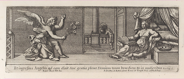 Simon Magus attempting to fly as Saints Peter and Paul, Emperor Nero, and two soldiers look on, from a series of 15 plates, depicting Raphael's works for the Vatican stanze and the Sistine Chapel tapestries
