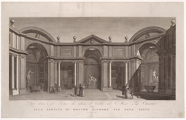 Right side of the portico in the courtyard of the Museo Pio-Clementino, from 'Veduta generale in prospettiva del cortile nel Museo Pio-Clementino'