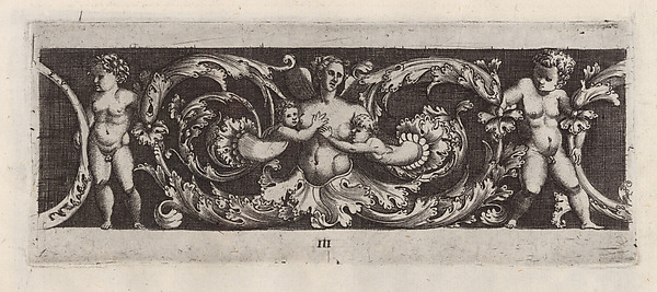 Frieze with Rinceaux, a Siren and Four Children