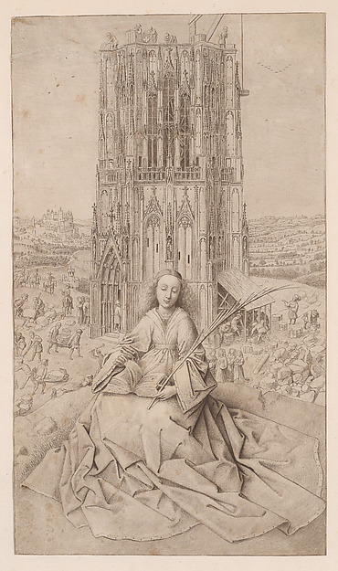 Saint Barbara, Seated Before her Tower — Cornelis van Noorde · Jan van Eyck