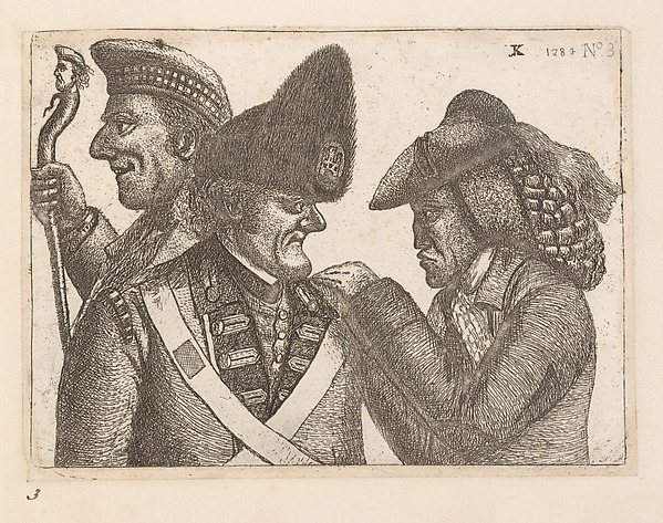 The Daft Highland Laird (James Robertson), John Dhu (a member of the Town Guard), and Jamie Duff (an Idiot)