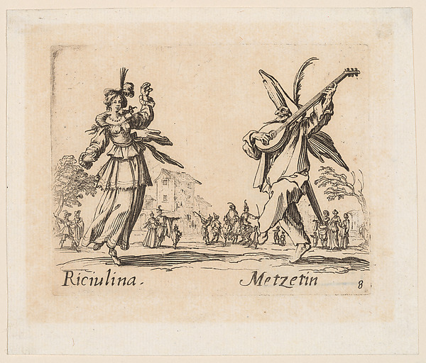 Riciulina and Metzetin, from Balli di Sfessania (Dance of Sfessania), plate 8