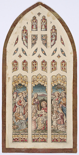 Design for a stained glass window with Jesus Blessing the Little Children by Anonymous, British, 19th century