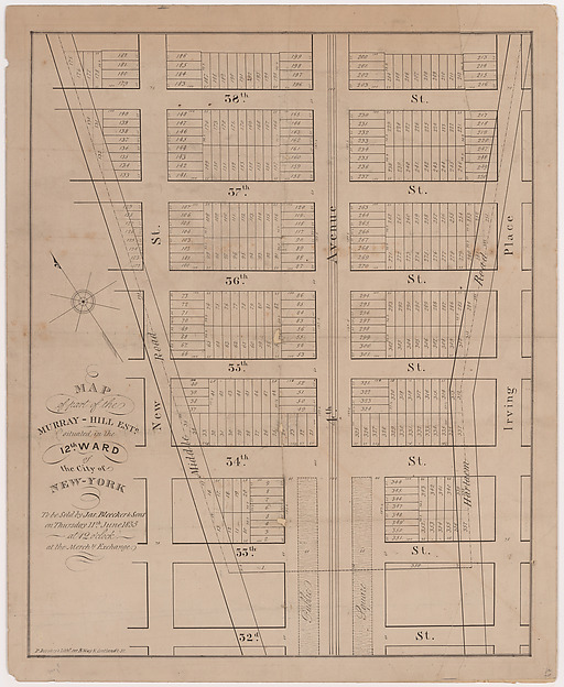 Map of part of the Murray-Hill Estate, Situated in the 12th Ward of the City of New York, to be sold by James Bleecker & Sons on Thursday 11th June 1835, at 12 o'clock, at the Merchant's Exchange