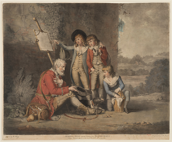 Schoolboys Giving Charity to a Blind Man