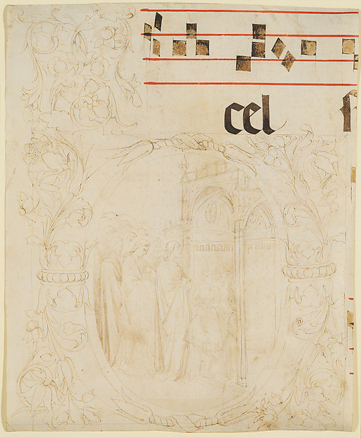 Unfinished Design for a Choir Book: Initial with Scene of Christ Entering the Temple. by Lorenzo Monaco (Piero di Giovanni)
