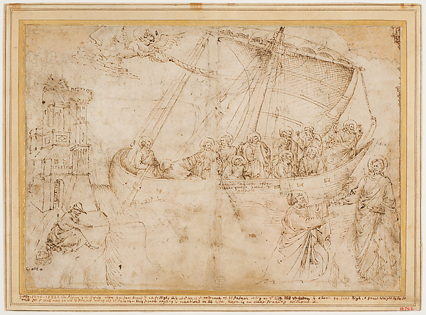 Free Copy of Giotto's "Navicella" (recto); Copy of Adam in Masaccio's "Expulsion from the Garden of Eden", and other Figure Studies (verso)