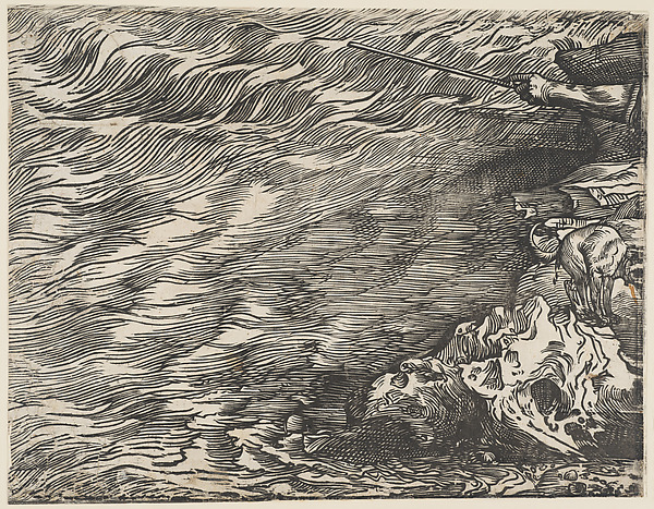 The Submersion of Pharoah's Army in the Red Sea, from twelve blocks: 'Block I, below Block H', showing the sea and a dog defecating